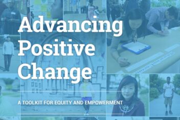 Advancing Positive Change: A TOOLKIT FOR EQUITY AND EMPOWERMENT. Presented by Forward Through Ferguson in partnership with the Urban League of Metropolitan St. Louis. The cover of this report has in the background a mosaic of St. Louis residents with a blue overlay and white font on the top.