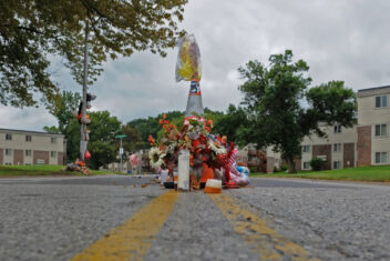 A makeshift memorial for Michael Brown stands in the street on Sept. 11, 2015, in Ferguson, Mo. Brown's death prompted nationwide protests and a White House report on American policing.